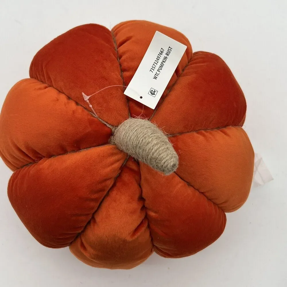 Rust Velvet Pumpkin Shaped Decorative Pillow Way To celebrate, Size 6”X 9” Decor